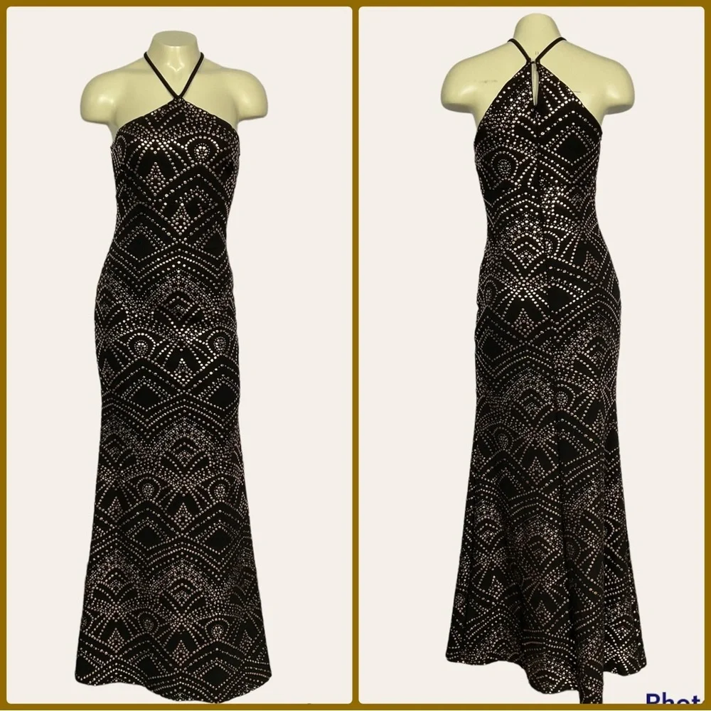 Jump Apparel Black & Gold Bronze Mermaid Style Halter Evening Gown Women 1 / 2 - Picture 1 of 8